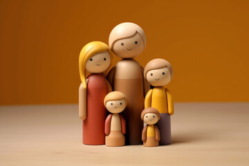 figurines en bois peint repr&eacute;sentant une famille avec enfants