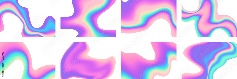 Wall mural set of colorful hologram banner. abstract holographic wavy gradient mesh color backgrounds.