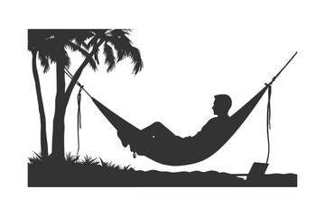 Reading man hammock silhouette. Vector illustration