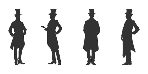 Silhouette of an elegant man in a top hat. Vector illustration - obrazy, fototapety, plakaty