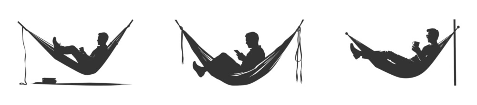 Reading man hammock silhouette. Vector illustration