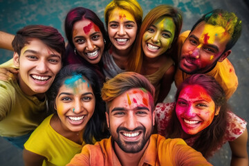 Indian young friends playing holi