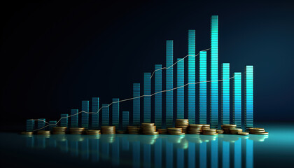 Business graph bar chart stack of money. Growth business