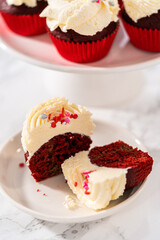 Red Velvet Cupcakes with White Chocolate Ganache Frosting