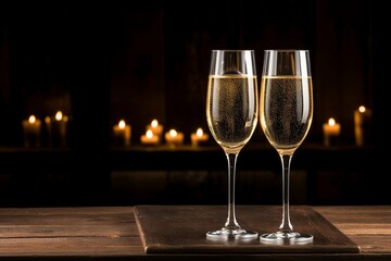 Elegant Happy New Year Mock-Up Background with Shimmering Lights, Champagne Glasses, and Decorations for Celebratory Atmosphere