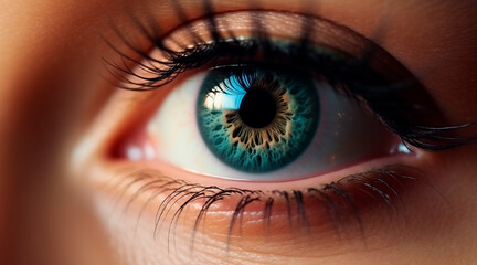 Close up detail beautiful female eye macro, fashion naturel makeup