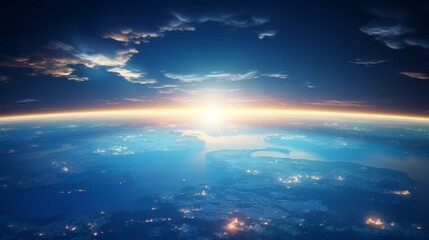 Fototapeta na wymiar blue sunrise, view of earth from space 
