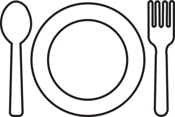 Spoon and fork with plate restaurant icon line vector illustration. Lunch dinner symbol editable stock. Spoon and fork for eating icon for apps and websites isolated on transparent background.