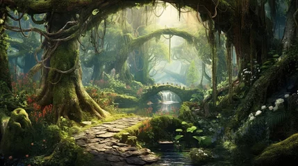 Gordijnen ambient fantasy magic forest landscape, enchanted forest, Generative Ai © Thuch