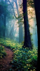 ambient fantasy magic forest landscape, enchanted forest, Generative Ai