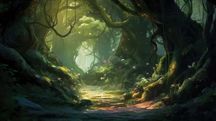 Deurstickers ambient fantasy magic forest landscape, enchanted forest, Generative Ai © Thuch