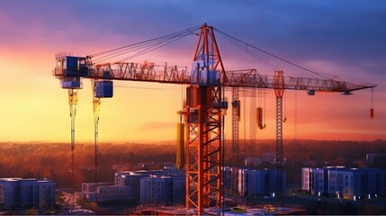 Obraz premium Generate a photography of cranes at sunset