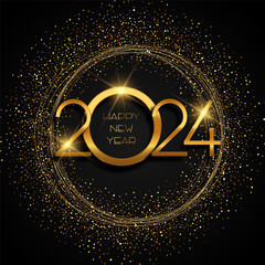 Happy New Year background with a glittery gold sparkle design