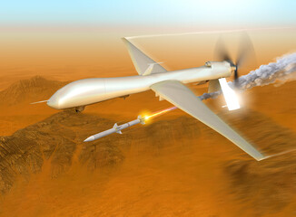 High-tech long range military drone launches a rocket