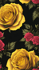 Celestial Rose Treasures: Aesthetic Yellow and Pink Seamless Art