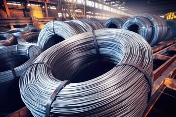 freshly produced steel wires coiled up