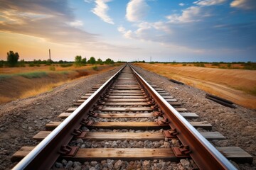 Fototapeta na wymiar train tracks merging together, indicating unity