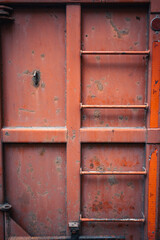 Close up industrial red containers box concept photo. Cargo freight ship for import export image.