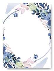 Navy blue wedding invitation template. Vector. Navy blue Anemone.