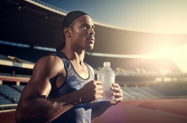 Male sprinter athlete. Summer male spring power track. Generate Ai