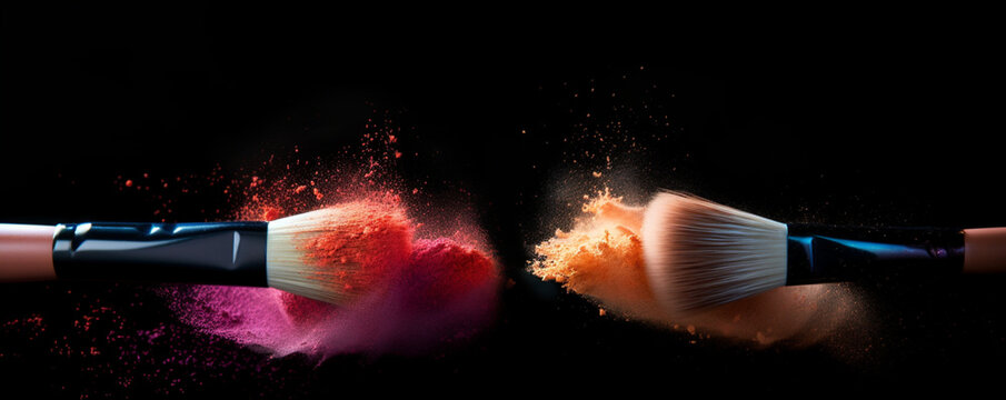 Makeup powder scattering from makeup brushes rubbing against each other