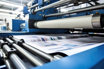 detail of printed tabloid paper on press machine - obrazy, fototapety, plakaty