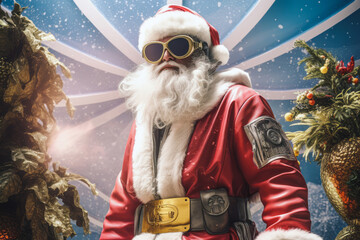 Portrait of Retro cyber futuristic Santa Clause.