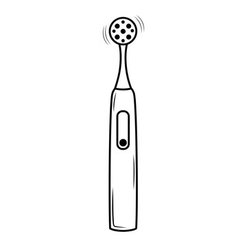 recommend clip art: Electric toothbrush with rotating nozzle. Linear doodle icon. Dental care, oral hygiene concept.