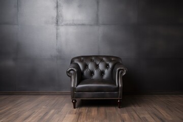 a single empty black leather chair in a room