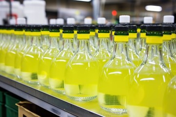 image of a batch of freshly capped lemonade bottles before labeling