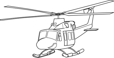 Helicopter line art vector black white empty transparent background