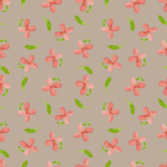 Watercolor seamless pattern with herbs and flowers. Romantic floral background. Fabric design.