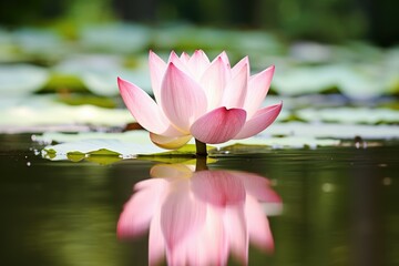 a single lotus blossom floating in a tranquil pond