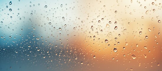 Condensation droplets on the window glass in sunlight
