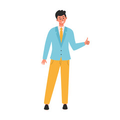 Happy businessman showing thumb up. Successful man. Business concept.