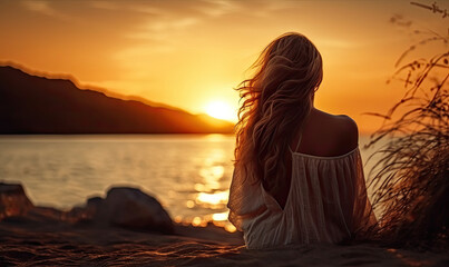 Joyful woman amidst picturesque field.