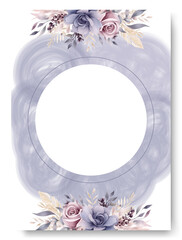 Fototapeta na wymiar Elegant wedding card with beautiful purple rose floral and leaves template
