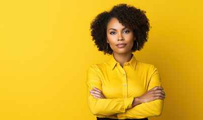 Obraz na płótnie Canvas Confident young woman in bold yellow.