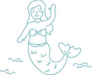 Happy Mermaid Isolated Coloring Page for Kids