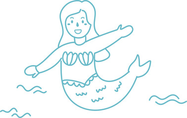 Mermaid Isolated Coloring Page for Kids