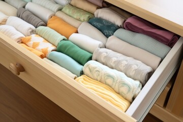 Fototapeta na wymiar soft baby blankets neatly folded in an open drawer