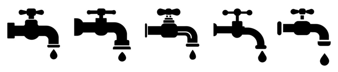 Faucet icons set.  Water fauced or tap icon. 