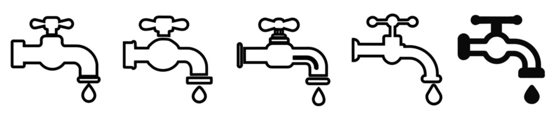 Fauced icons collection. Bathroom faucet symbol flat and line style 