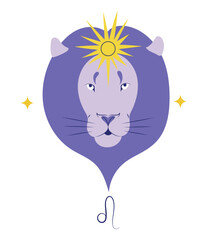 Leo or lion, fifth zodiac sign in Astrology. Isolated vector illustration in flat design