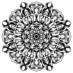 Vector hand drawn mandala coloring book page. Decorative ornament in ethnic oriental style. Oriental pattern, vintage decorative elements. Weave design elements. Yoga logos vector.