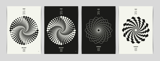 Set of Swiss Styled Posters with Geometric Patterns. Vector illustration. - 670024115
