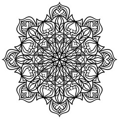 Vector hand drawn mandala coloring book page. Decorative ornament in ethnic oriental style. Oriental pattern, vintage decorative elements. Weave design elements. Yoga logos vector.