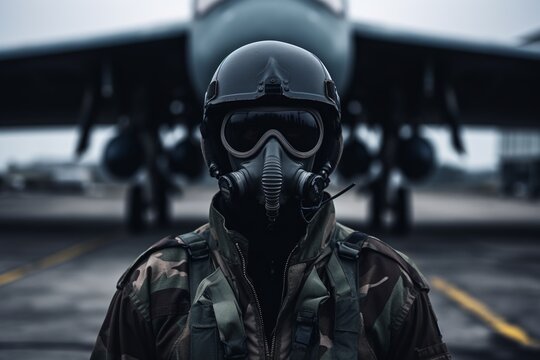 Military Fighter Pilot on Airfield - Aviator Gear Close-up