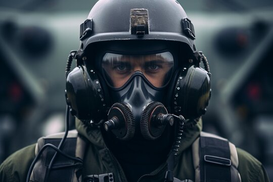 Military Fighter Pilot on Airfield - Aviator Gear Close-up