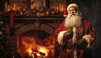 Portrait of a handsome Santa Claus on New Year's Eve or Christmas
